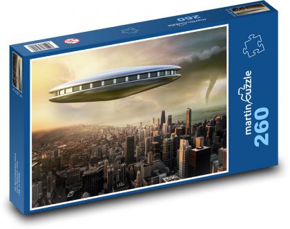 UFO über der Stadt - Tornado, Science-Fiction - Puzzle - 260 Teile