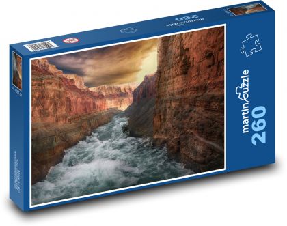 Rzeka między skałami - przyroda, tapeta - Puzzle 260 elementów, rozmiar 41x28,7 cm