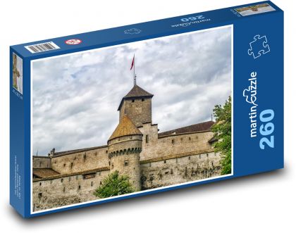 Chillonslý hrad - Švajčiarsko, stará budova - Puzzle 260 dielikov, rozmer 41x28,7 cm