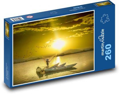Fisherman on the sea - sun, boats - Puzzle 260 pieces, size 41x28.7 cm 