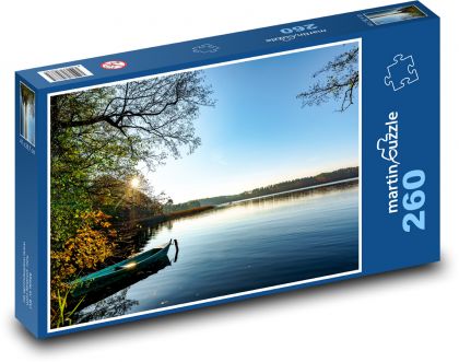 Jezero s loďkou - příroda, stromy - Puzzle 260 dílků, rozměr 41x28,7 cm