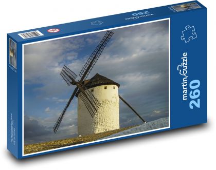 Wiatrak - krajobraz, chmury - Puzzle 260 elementów, rozmiar 41x28,7 cm