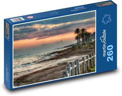 Západ slnka na pláži - more, palmy - Puzzle 260 dielikov, rozmer 41x28,7 cm