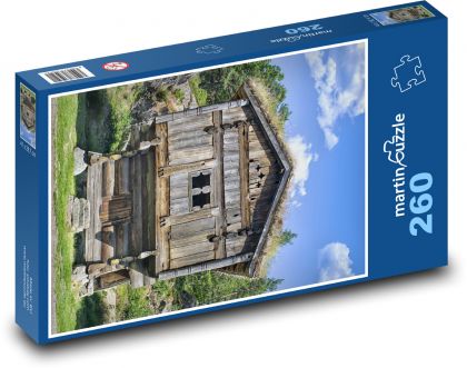 Dřevěný dům - starověký, rustikální - Puzzle 260 dílků, rozměr 41x28,7 cm