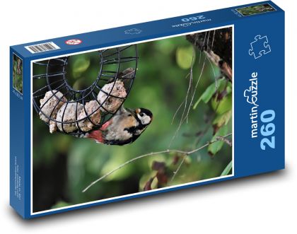 Woodpecker on the feeder - bird, animal - Puzzle 260 pieces, size 41x28.7 cm 