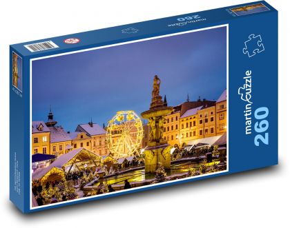 Jarmark bożonarodzeniowy - Czeskie Budziejowice, wieczorne oświetlenie - Puzzle 260 elementów, rozmiar 41x28,7 cm