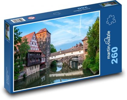 Budova - most, řeka - Puzzle 260 dielikov, rozmer 41x28,7 cm