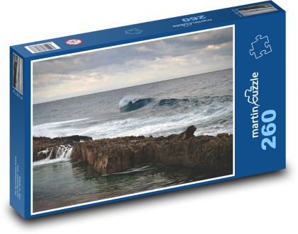 Skalnaté pobřeží - oceán, vlny - puzzle 260 dílků