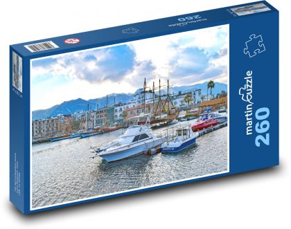 Kypr - přístav s loděmi, moře - Puzzle 260 dílků, rozměr 41x28,7 cm