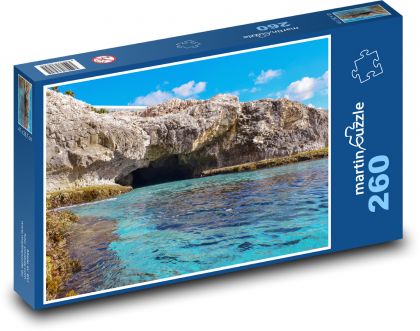 Jaskinia morska - klify, formacje skalne - Puzzle 260 elementów, rozmiar 41x28,7 cm
