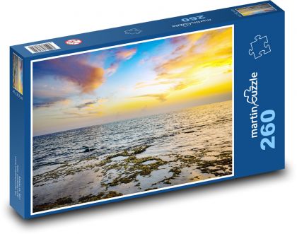 Zachód słońca - chmury, plaża - Puzzle 260 elementów, rozmiar 41x28,7 cm