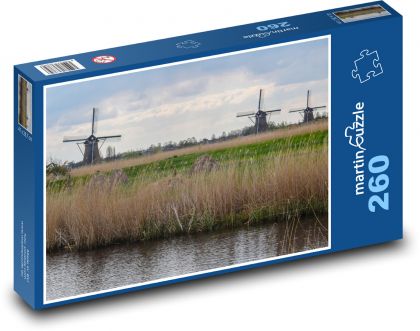Mlýn - Nizozemsko, řeka - Puzzle 260 dílků, rozměr 41x28,7 cm