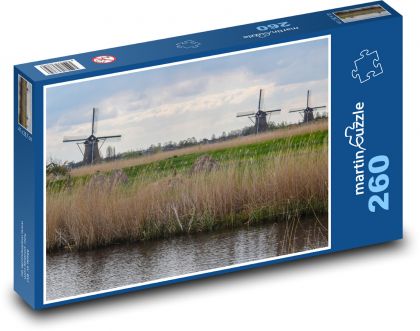 Mlyn - Holandsko, rieka - Puzzle 260 dielikov, rozmer 41x28,7 cm