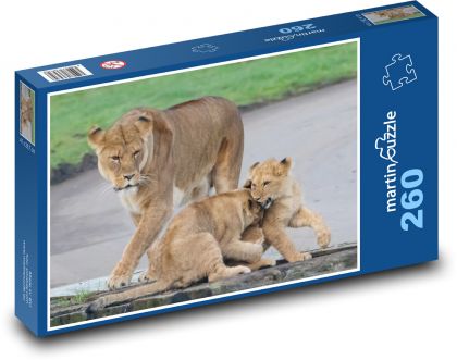 Lioness - mother, cubs - Puzzle 260 pieces, size 41x28.7 cm 