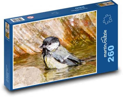 Sikora - kąpiel, mały ptak - Puzzle 260 elementów, rozmiar 41x28,7 cm