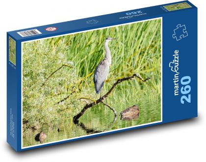 Volavka popolavá - vták, jazero - Puzzle 260 dielikov, rozmer 41x28,7 cm