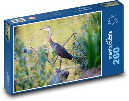 Czapla niebieska - trzciny, woda - Puzzle 260 elementów, rozmiar 41x28,7 cm