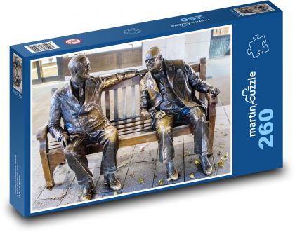 Churchill a Roosevelt - sochy, lavička - Puzzle 260 dielikov, rozmer 41x28,7 cm