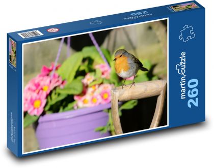 Ptak - rudzik, kwiaty - Puzzle 260 elementów, rozmiar 41x28,7 cm