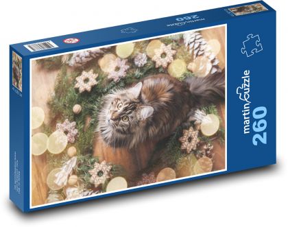 Mačka - maznáčik, vianoce - Puzzle 260 dielikov, rozmer 41x28,7 cm