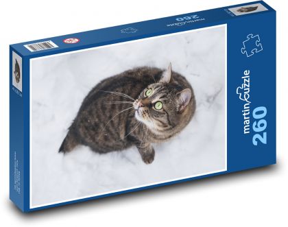 Cat in the snow - pet, winter - Puzzle 260 pieces, size 41x28.7 cm 