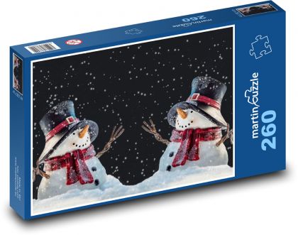 Snowmen in winter - night, snow - Puzzle 260 pieces, size 41x28.7 cm 