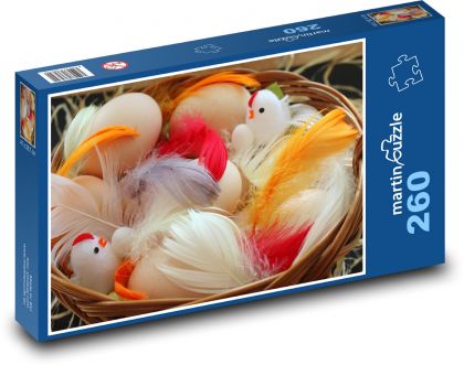 Veľkonočný košík - farebné perie, vajcia - Puzzle 260 dielikov, rozmer 41x28,7 cm