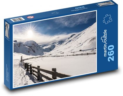 Hory - zimní krajina, sníh - Puzzle 260 dílků, rozměr 41x28,7 cm