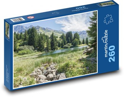 Švýcarské jezero - hory, stromy - Puzzle 260 dílků, rozměr 41x28,7 cm