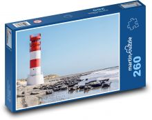 Tuleni na pláži - maják, moře Puzzle 260 dílků - 41 x 28,7 cm