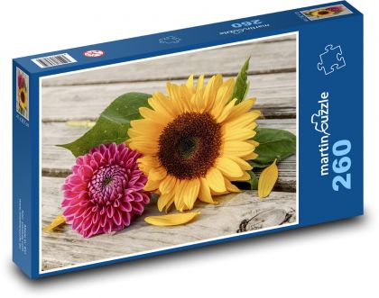 Slnečnice - dahlia, kvety - Puzzle 260 dielikov, rozmer 41x28,7 cm
