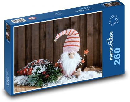 Świąteczny karzeł - dekoracja, zima - Puzzle 260 elementów, rozmiar 41x28,7 cm