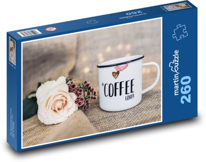 Mug - coffee, roses - Puzzle 260 pieces, size 41x28.7 cm 