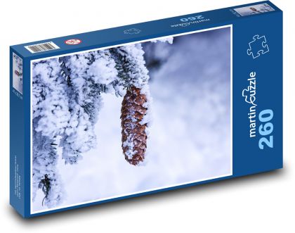 Borovicová šiška - sníh, strom - Puzzle 260 dílků, rozměr 41x28,7 cm