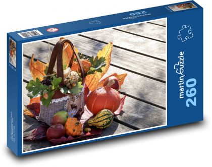 Jesenná dekorácia - tekvica, jablká - Puzzle 260 dielikov, rozmer 41x28,7 cm