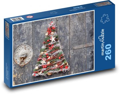 Vánoční dekorace -  vánoční koule, hvězdy - Puzzle 260 dílků, rozměr 41x28,7 cm