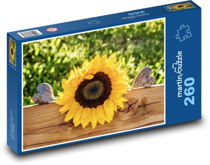 Květ slunečnice - srdce, zahrada - Puzzle 260 dílků, rozměr 41x28,7 cm