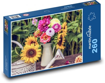Slnečnice - kytice, juřiny - Puzzle 260 dielikov, rozmer 41x28,7 cm