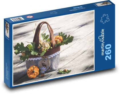 Podzimní dekorace - dýně, žaludy - Puzzle 260 dílků, rozměr 41x28,7 cm