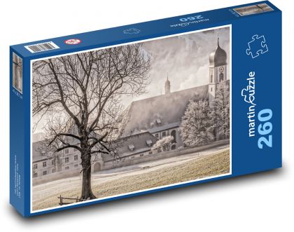 Zimní krajina - sníh, domy - Puzzle 260 dílků, rozměr 41x28,7 cm