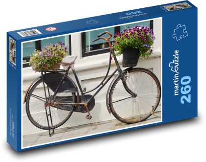 Bicykel - dekorácie, retro - Puzzle 260 dielikov, rozmer 41x28,7 cm