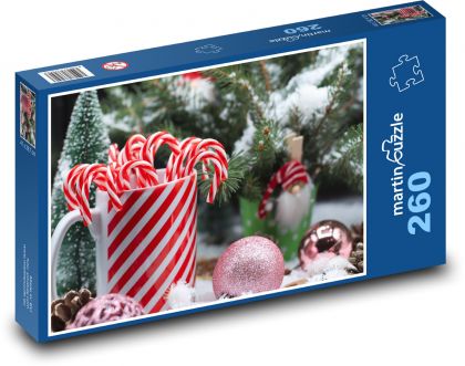 Vánoční dekorace - bonbón, Vánoce  - Puzzle 260 dílků, rozměr 41x28,7 cm