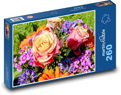 Kwiaty cięte - bukiet kwiatów, róże - Puzzle 260 elementów, rozmiar 41x28,7 cm