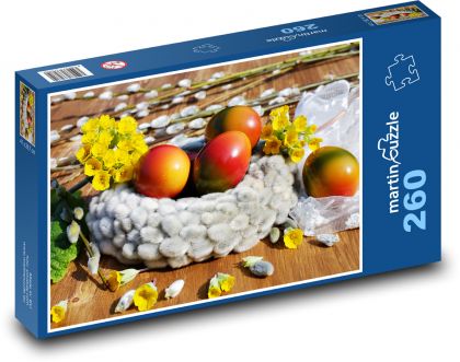 Jajka wielkanocne - dekoracja, wiosna - Puzzle 260 elementów, rozmiar 41x28,7 cm