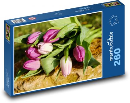 Tulipány - jarní kytice, růžové květy - puzzle 260 dílků