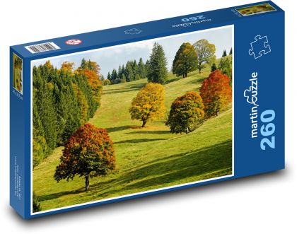 Jesienny las - liście, drzewa - Puzzle 260 elementów, rozmiar 41x28,7 cm