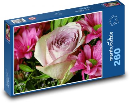 Fialové kvety - ruža, kvet - Puzzle 260 dielikov, rozmer 41x28,7 cm