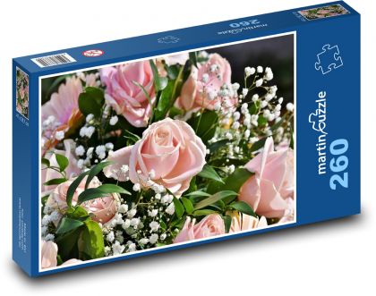 Kytice růží - růžové květy, květ  - Puzzle 260 dílků, rozměr 41x28,7 cm