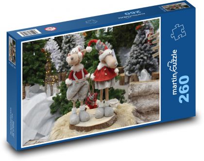Vánoční dekorace - vánoce, sob - Puzzle 260 dílků, rozměr 41x28,7 cm