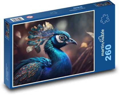 Páv - barevný pták, zvíře - Puzzle 260 dílků, rozměr 41x28,7 cm